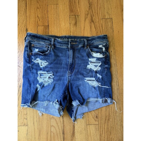 American Eagle Women Shorts 14 Blue Denim Next Level Stretch High Rise Shortie - Picture 1 of 5